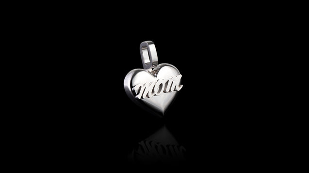 10K White Gold Mom Heart Pendant