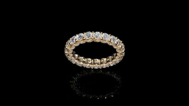 18K Yellow Gold U Shape Eternity Diamond Band Ring