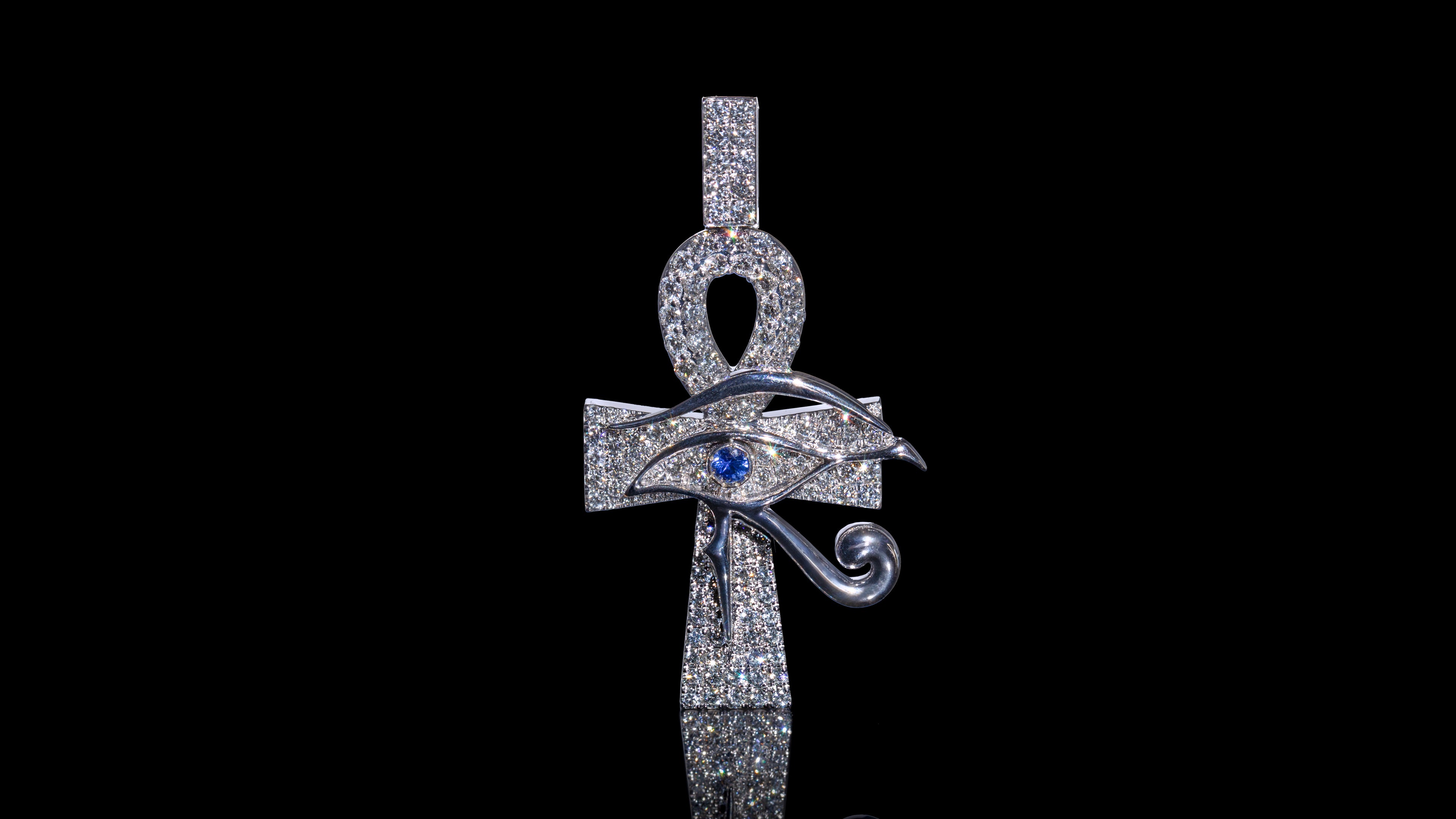 14K Gold Ankh Cross With Eye Pendant