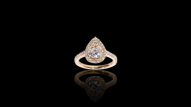 18K Yellow Gold Kilani Signature Pear Shape Diamond Engagement Ring