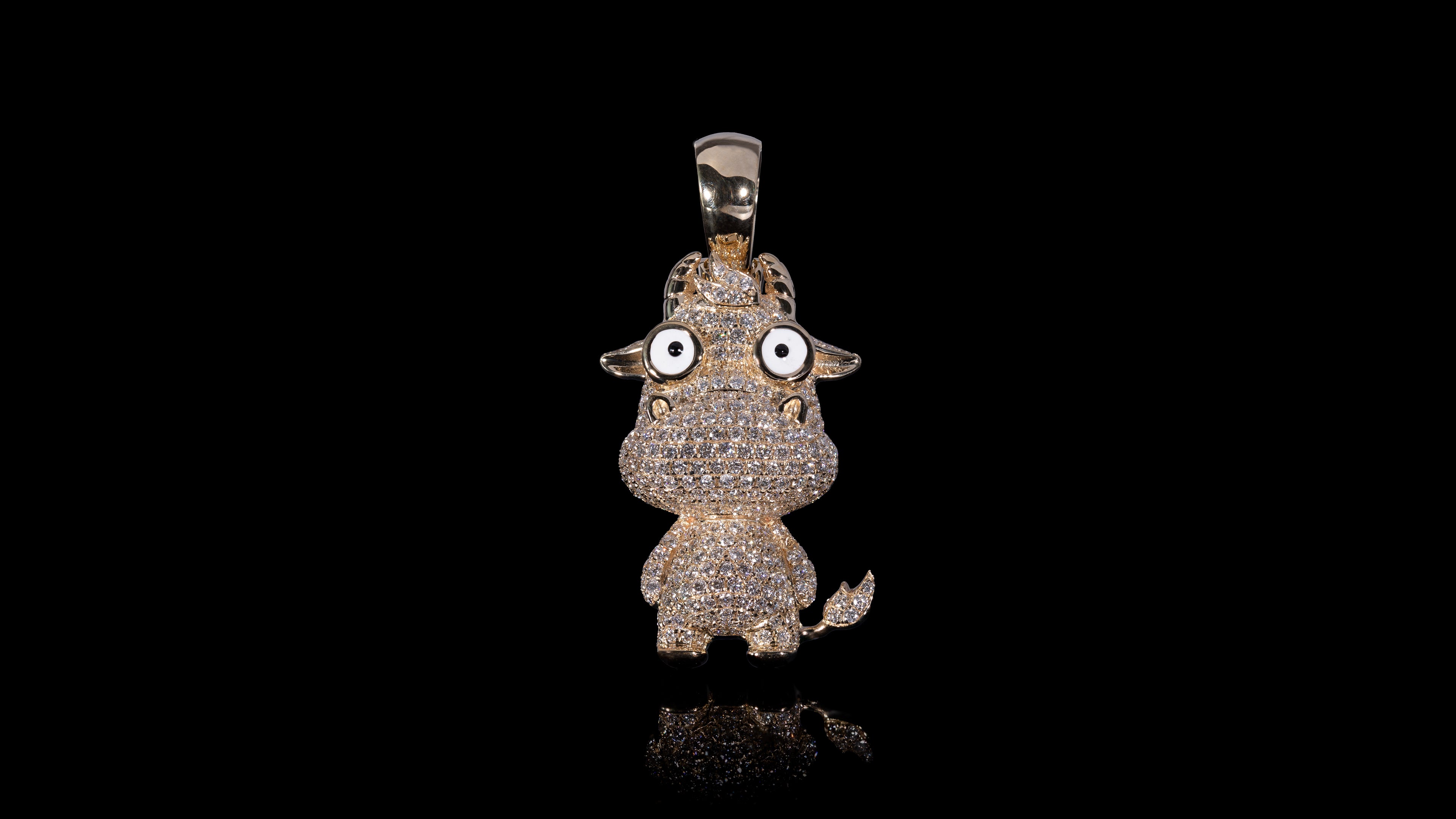 14K Yellow Gold Ox Chinese Zodiac Diamond Pendant
