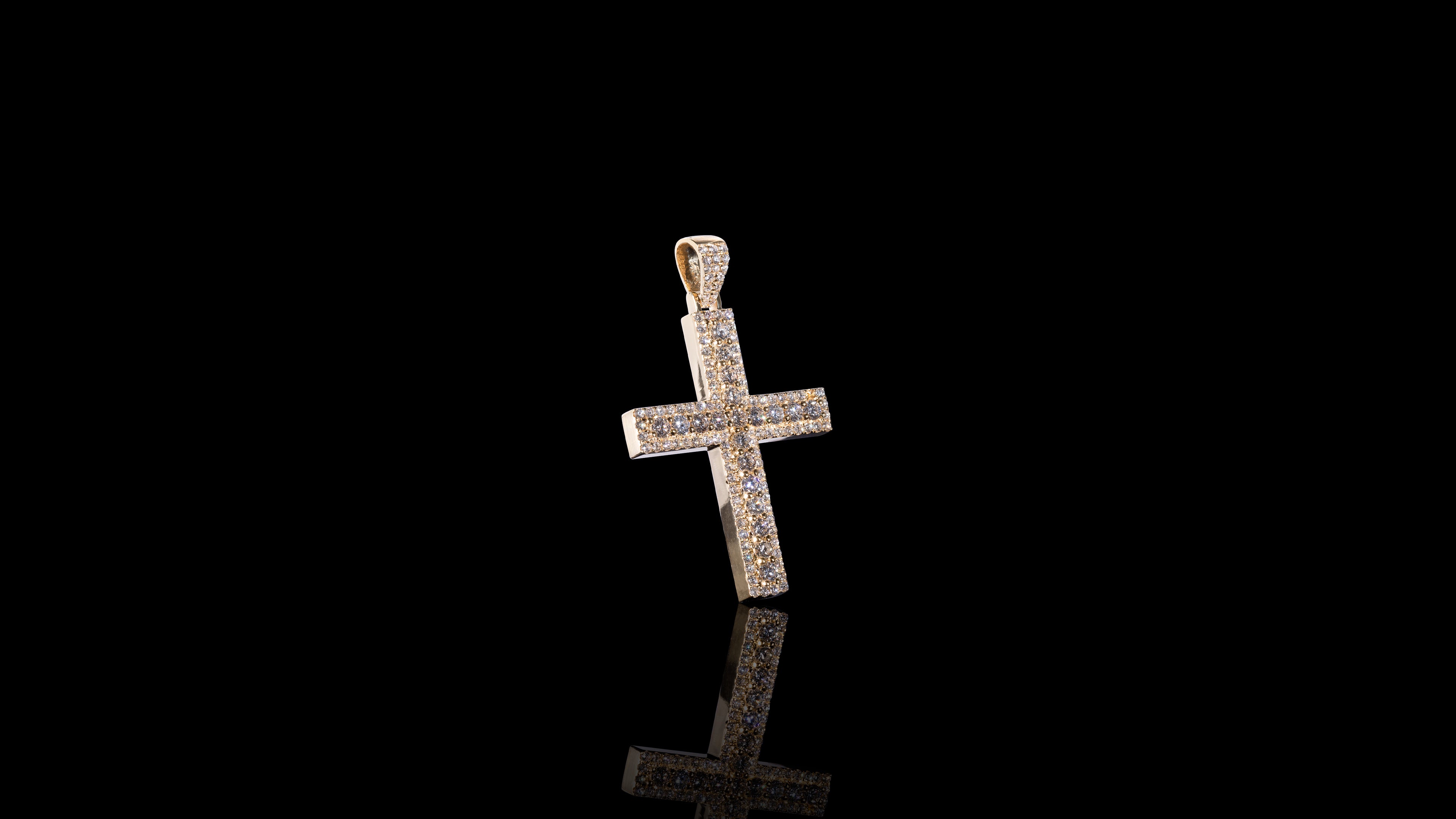 14K Yellow Gold 3D Cross Diamond Pendant