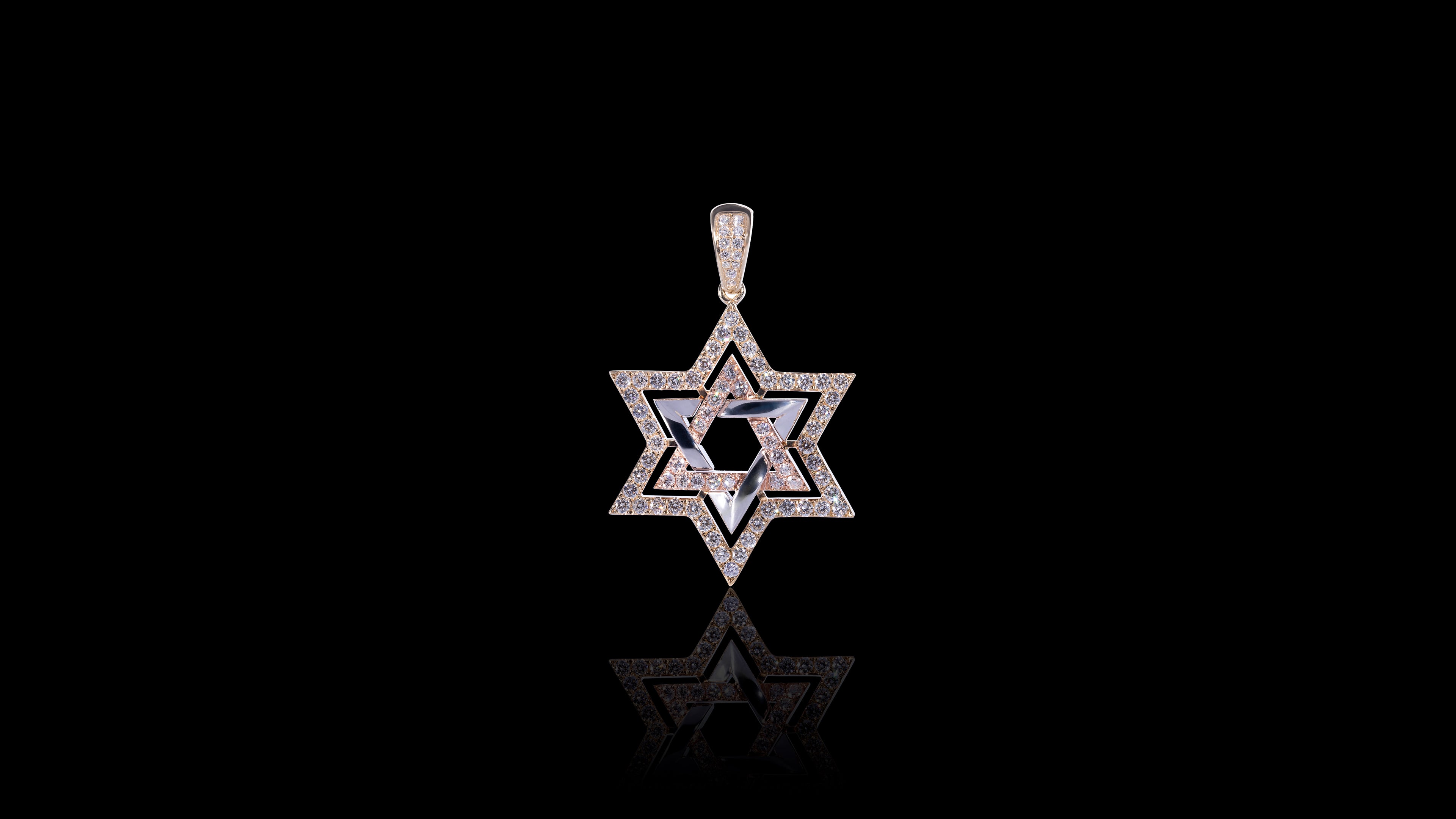 14K Tri-Color Gold Star of David Diamond Pendant
