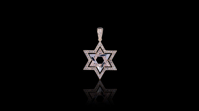 14K Tri-Color Gold Star of David Diamond Pendant