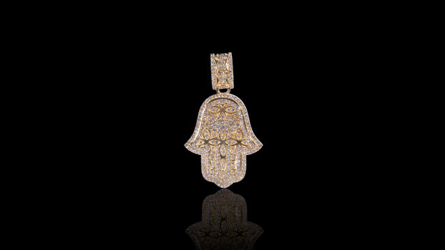 14K Yellow Gold Hamsa Hand & Eye Diamond Pendant