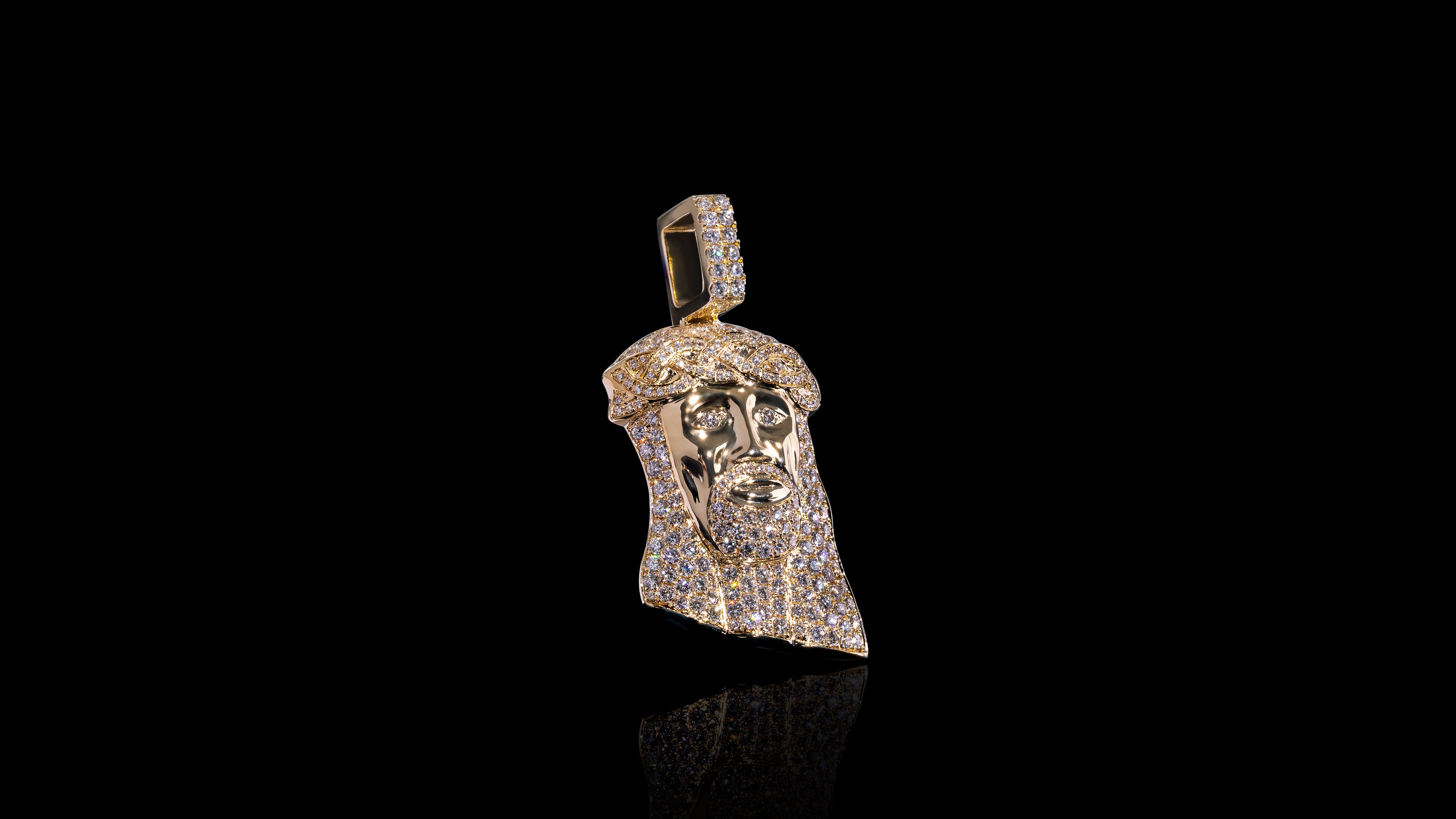 10K Gold Jesus Head Diamond Pendant