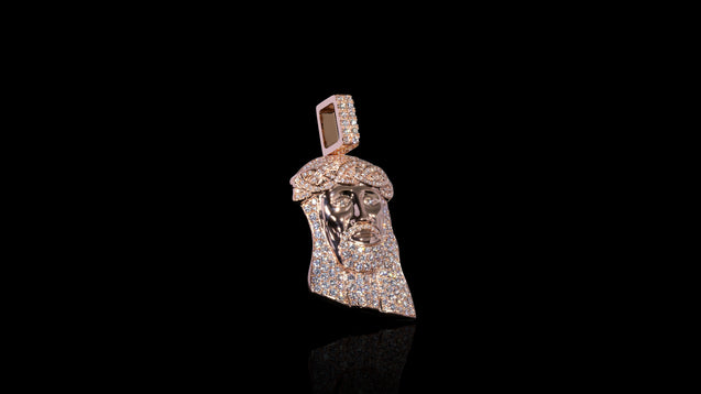 10K Rose Gold Jesus Head Diamond Pendant