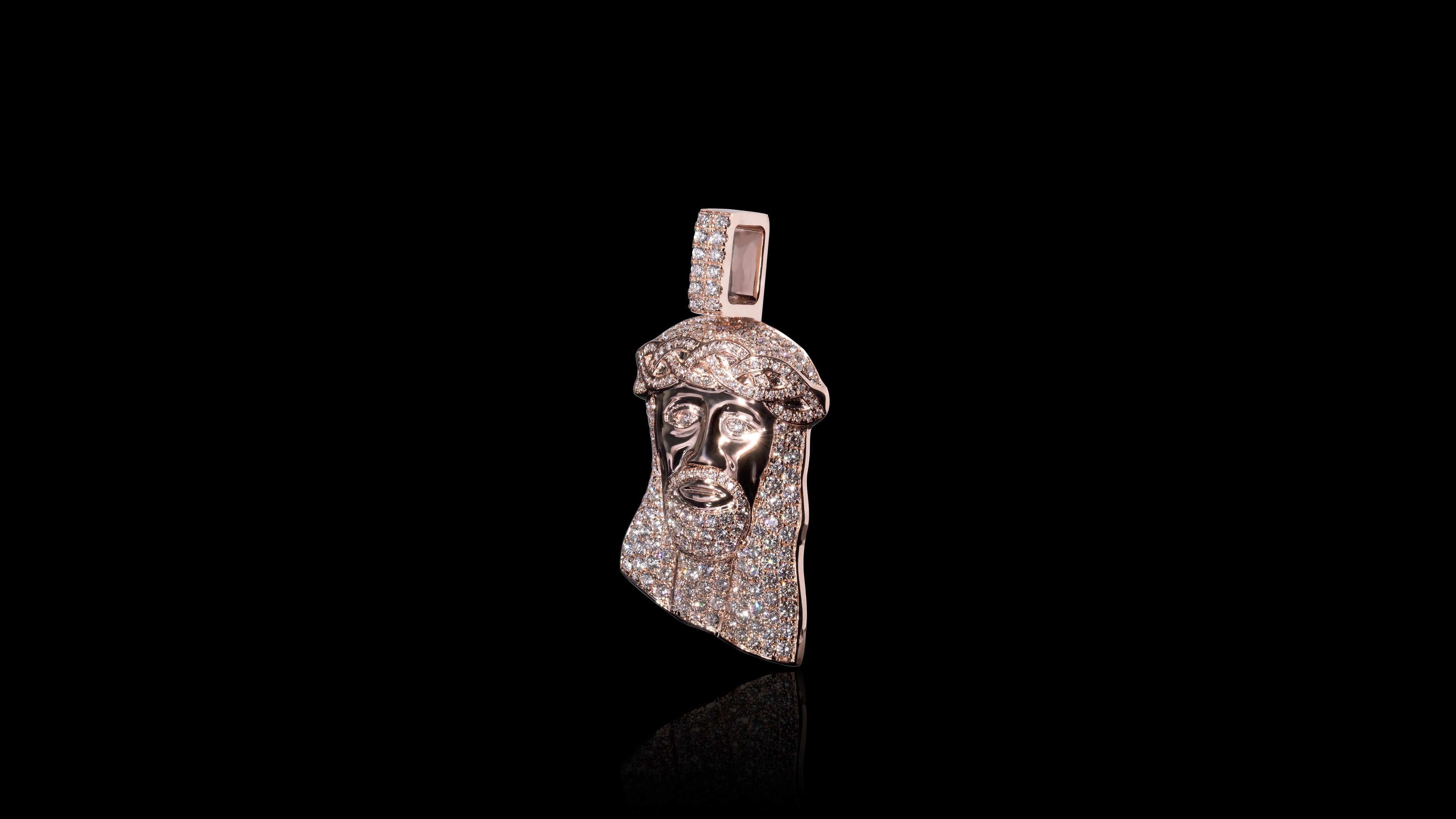 10K Gold Jesus Head Diamond Pendant