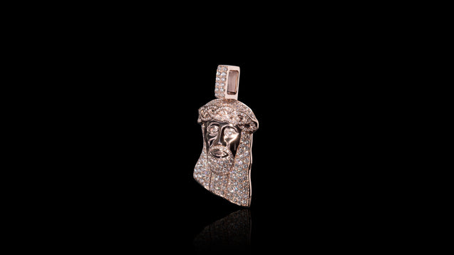 10K Rose Gold Jesus Head Diamond Pendant
