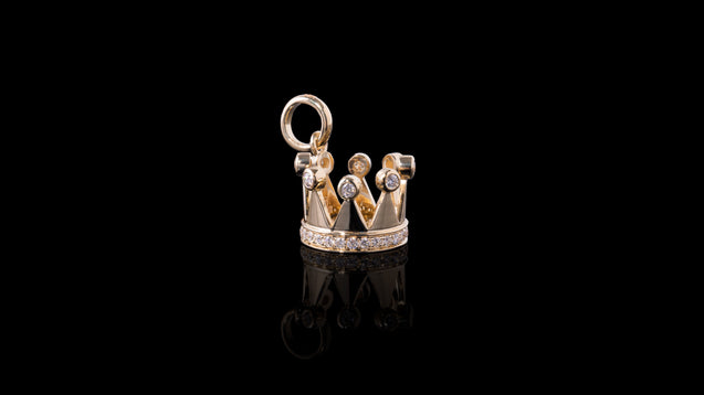 14K Yellow Gold Diamond Mini Charm Crown Pendant