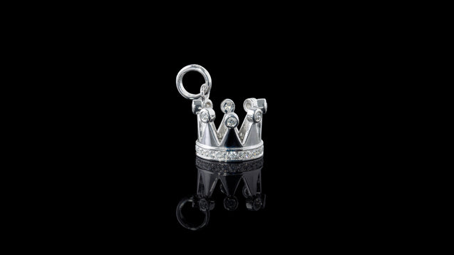14K White Gold Diamond Mini Charm Crown Pendant