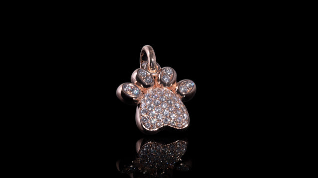 14K Rose Gold Diamond Mini Charm Paw Pendant