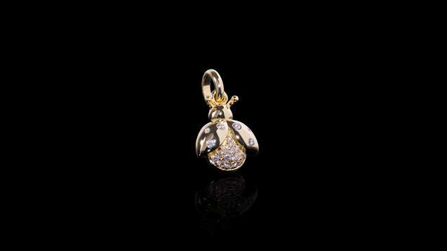 14K Gold Diamond Mini Lady Bug Charm Pendant