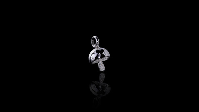 14K White Gold Diamond Mini Mushroom Charm Pendant