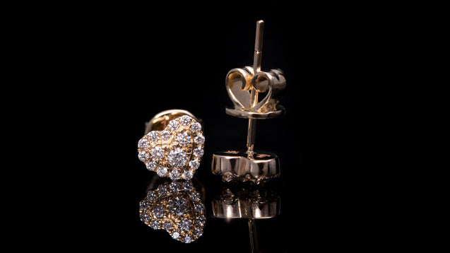 14K Yellow Gold Heart Diamond Earrings