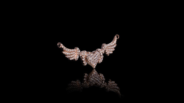 18K Rose Gold Diamond Flying Love Mom Heart Pendant