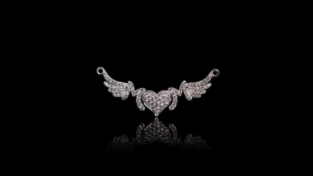 18K White Gold Diamond Flying Love Mom Heart Pendant