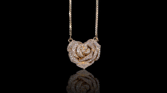 14K Yellow Gold Diamond Rose Pendant