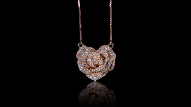 14K Rose Gold Diamond Rose Pendant