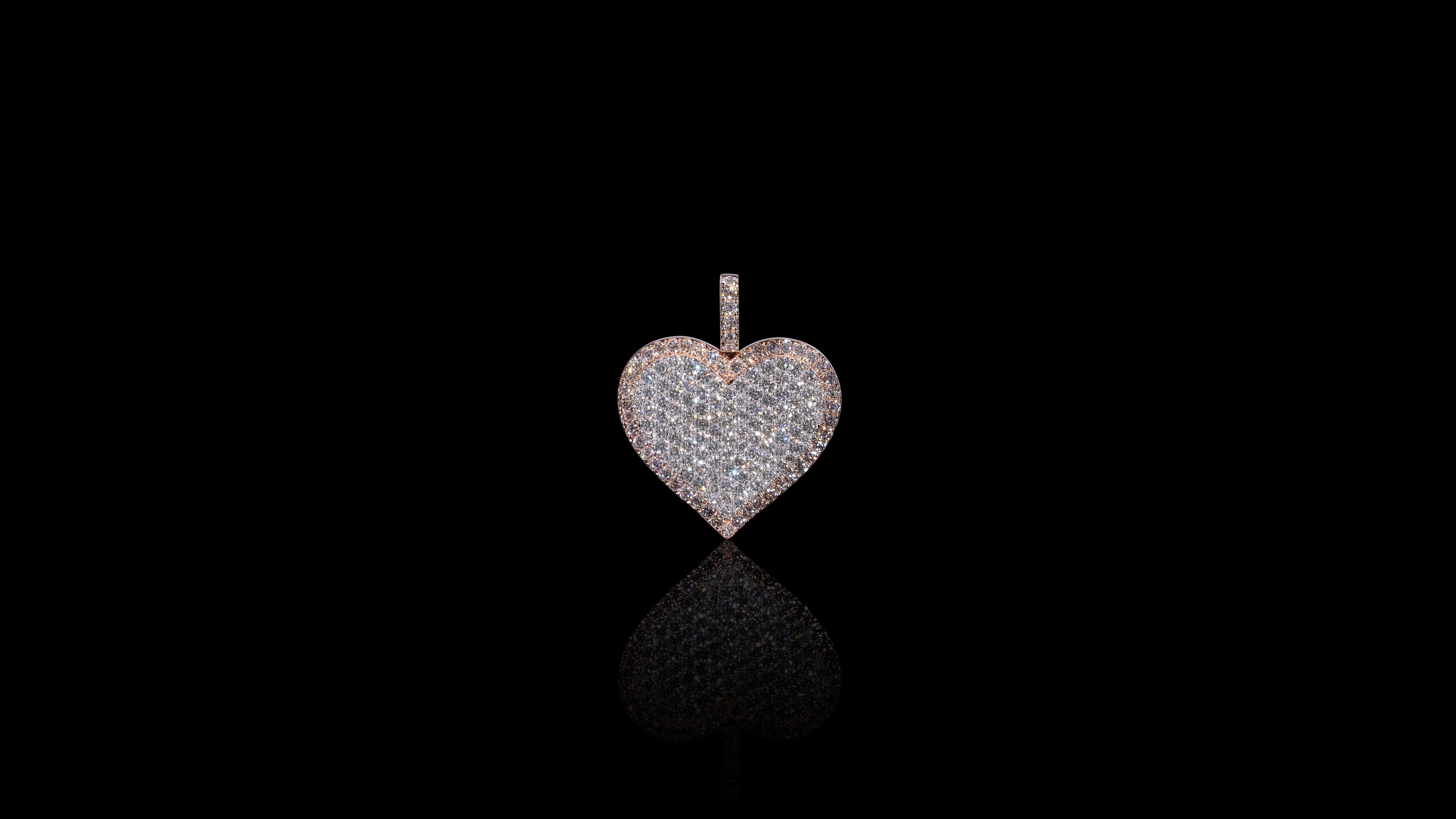 14K Two-Tone Gold Flat Layered Diamond Heart Pendant