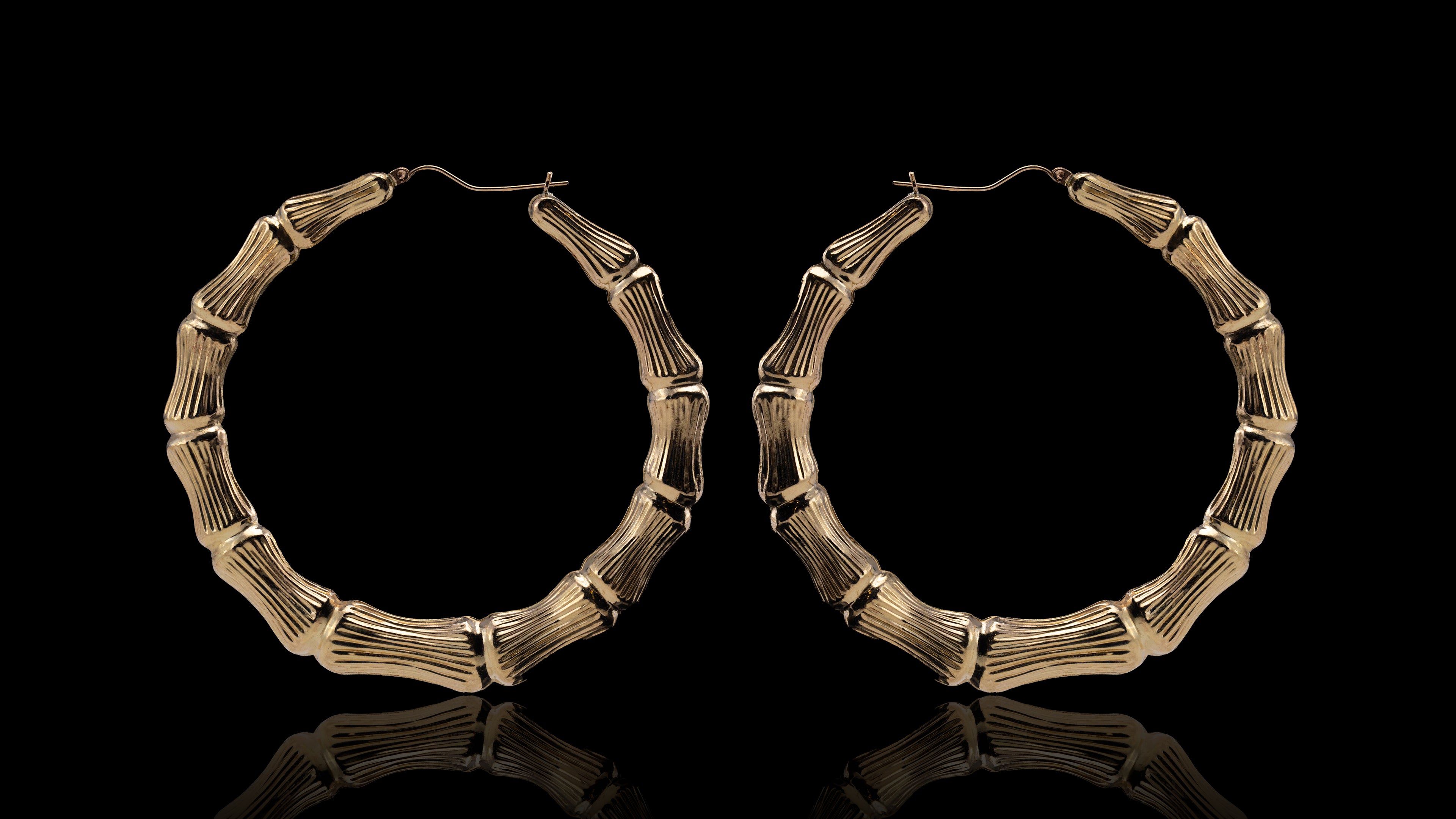 10K Yellow Gold Big Bamboo Hoop Earrings