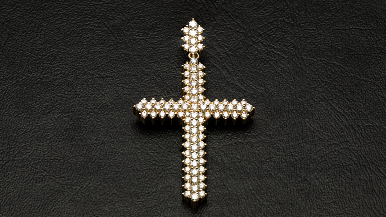 14k Yellow Gold Pyramidal Cross Diamond Pendant