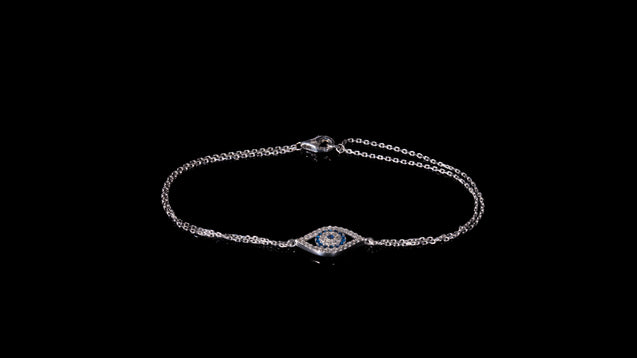 10K White Gold CZ Eye Charm Bracelet