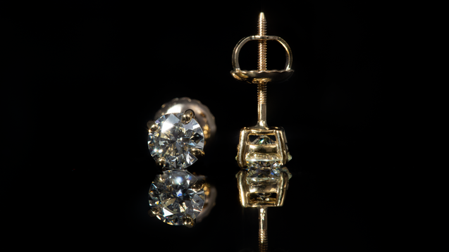 14K Yellow Gold Single Diamond Stud Earrings