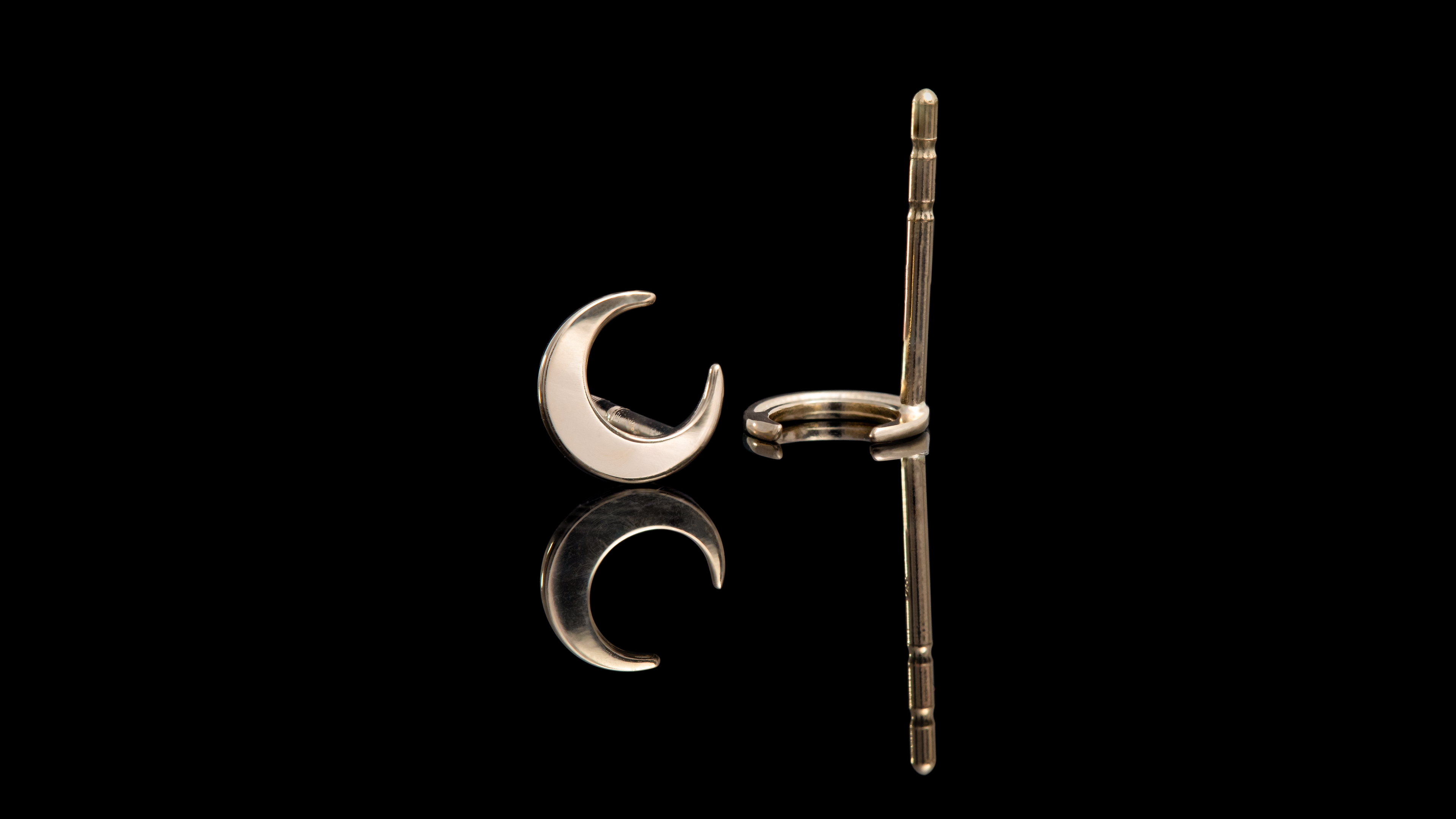 14K Yellow Gold Moon Stud Earrings