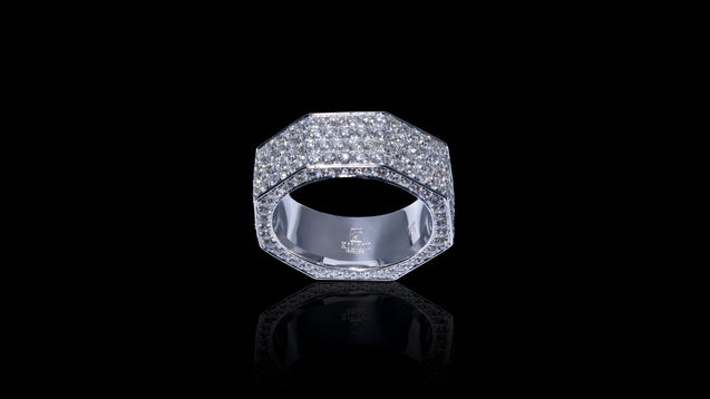 10K White Gold Octagon Diamond Band Ring