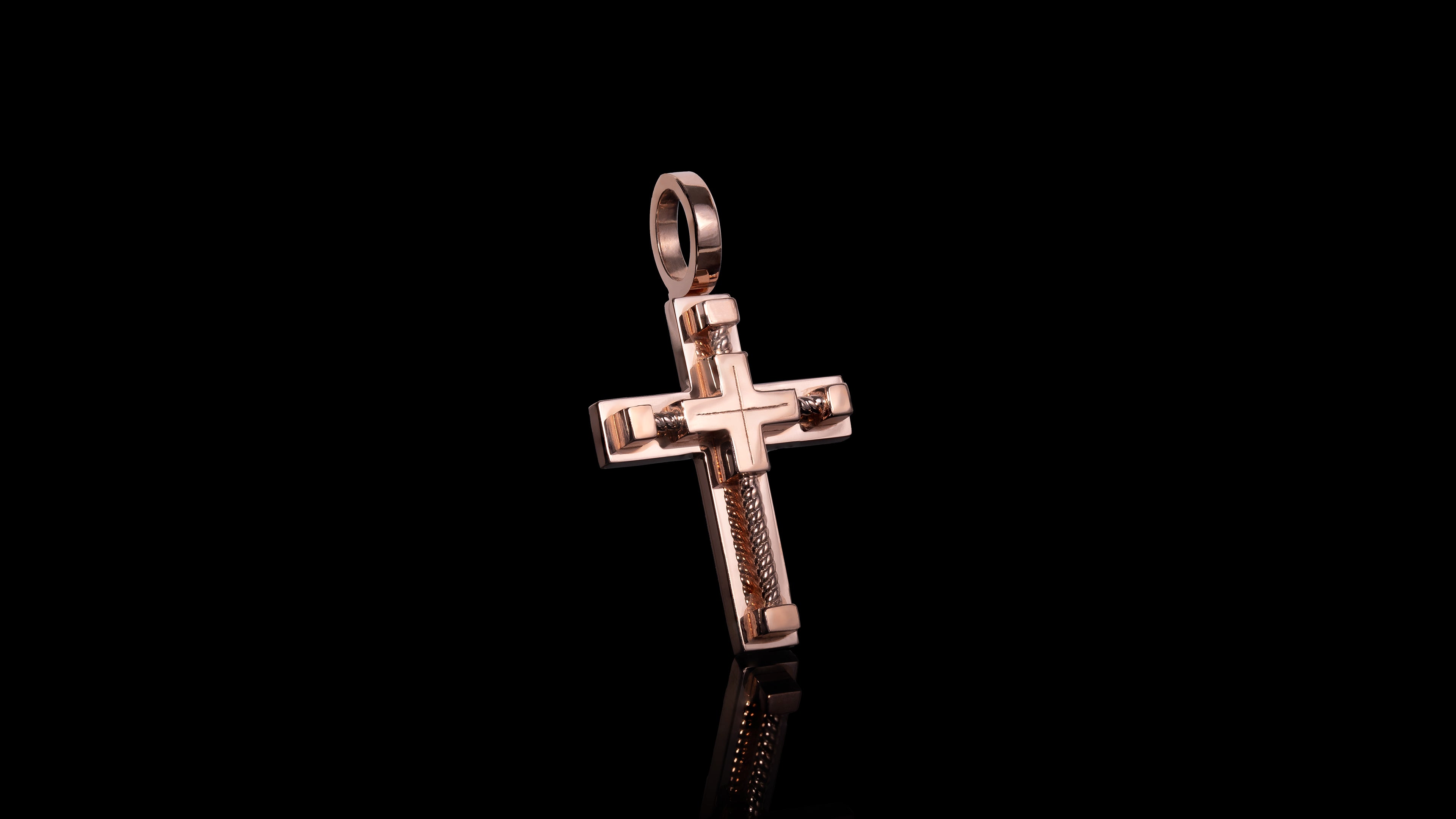 10K Rose Gold Rope Cross Pendant