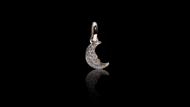 14K Yellow Gold Crescent Moon Charm Diamond Pendant