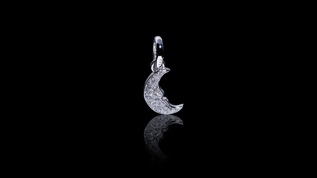 14K White Gold Crescent Moon Charm Diamond Pendant