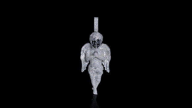 10K White Gold Angel Diamond Pendant