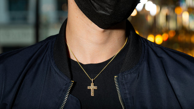 14K Yellow Gold Layered Baguette Diamond Cross Pendant
