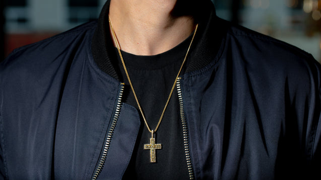 14K Yellow Gold Layered Baguette Diamond Cross Pendant