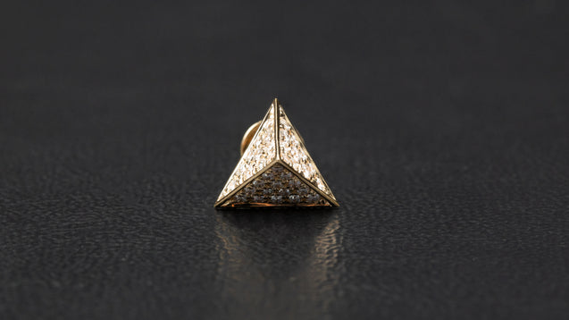 14K Yellow Gold Pyramidal Shape Diamond Earrings