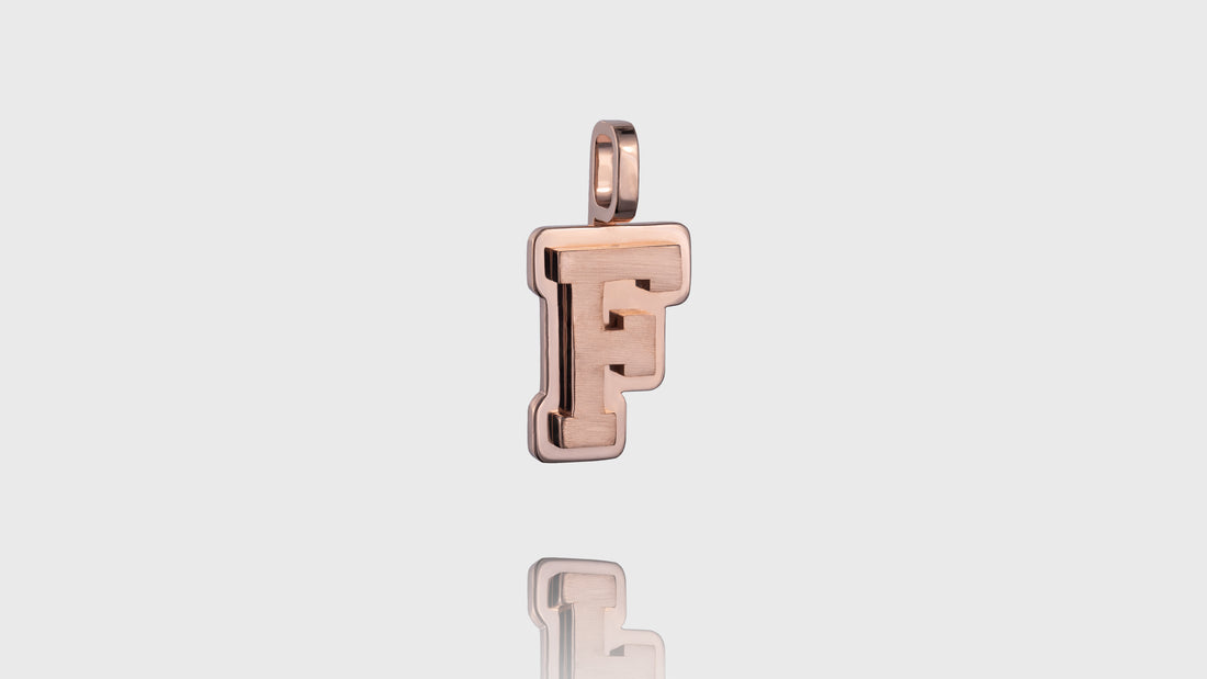 10K Gold Brushed Initial Block Pendant