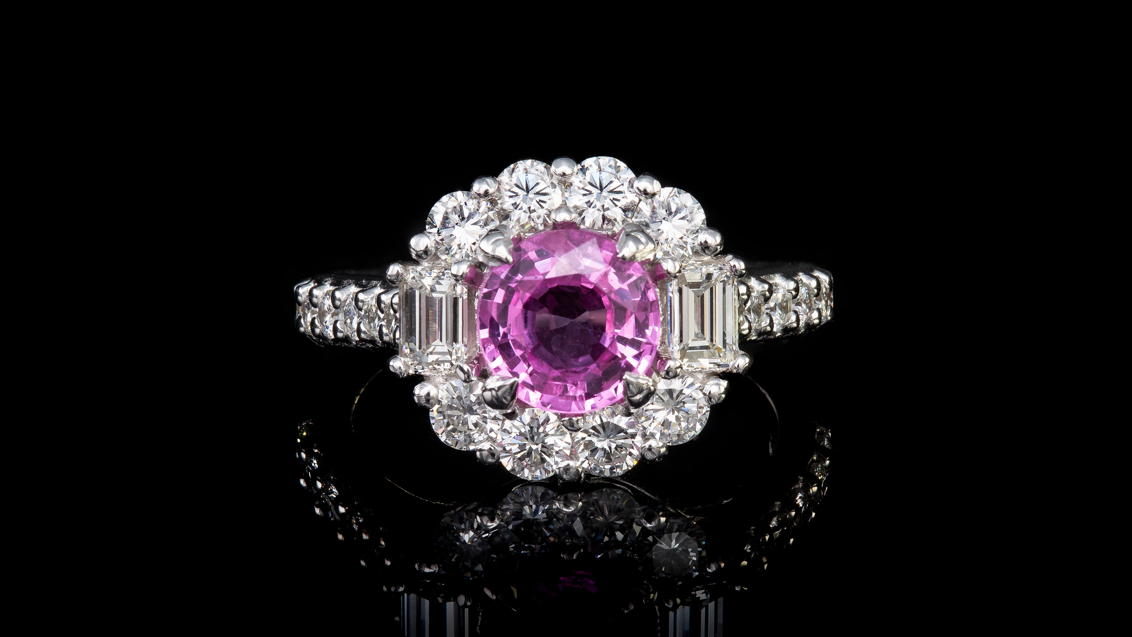 Platinum Round Pink Sapphire In Tiger Claw Ring