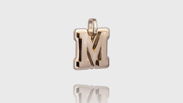 10K Yellow Gold Brushed Initial Block Pendant