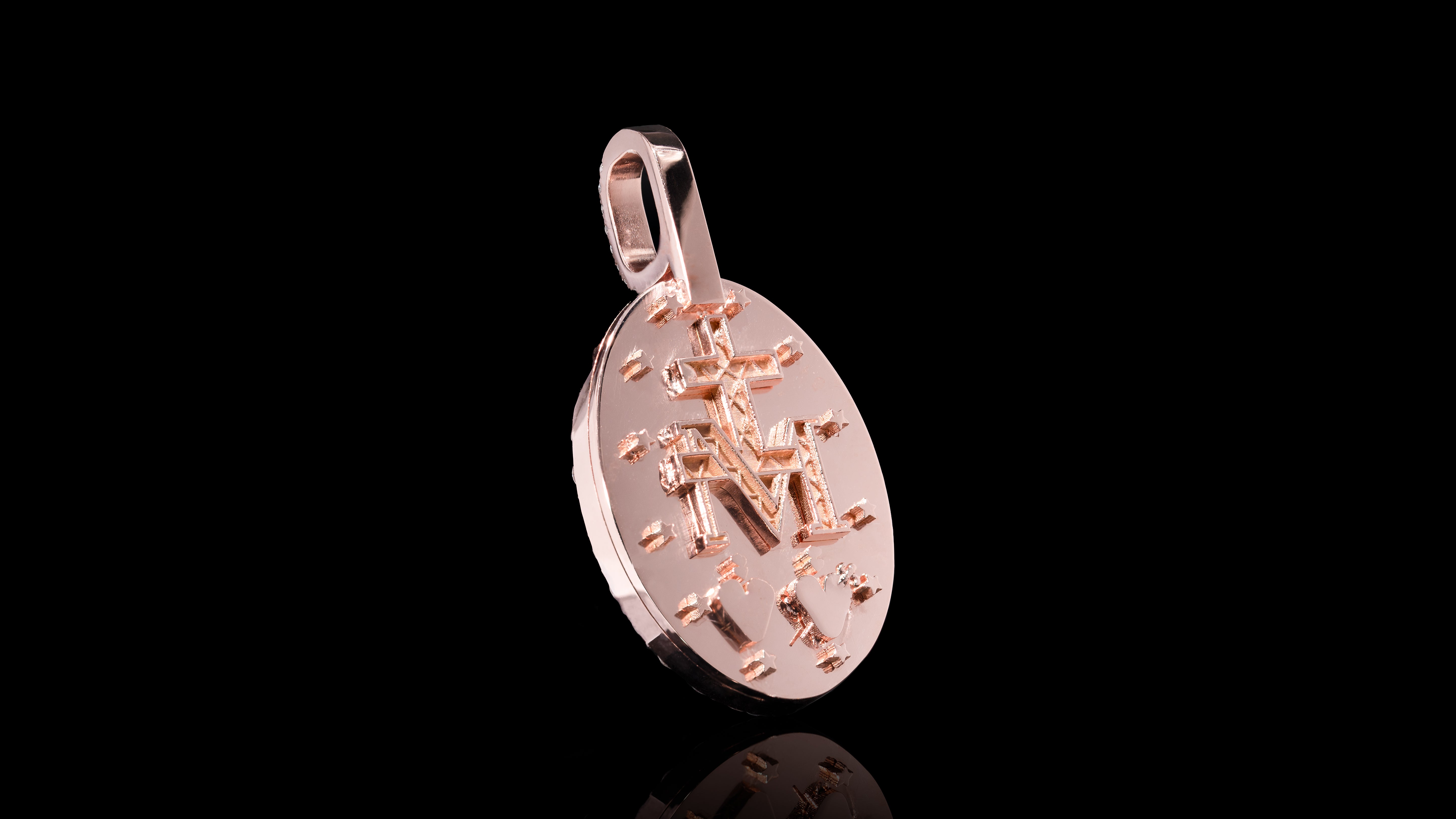 18K Gold Virgin Mary Diamond Pendant