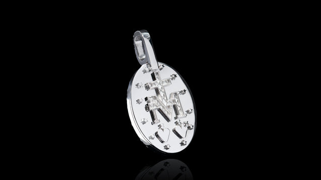 18K White Gold Virgin Mary Diamond Pendant