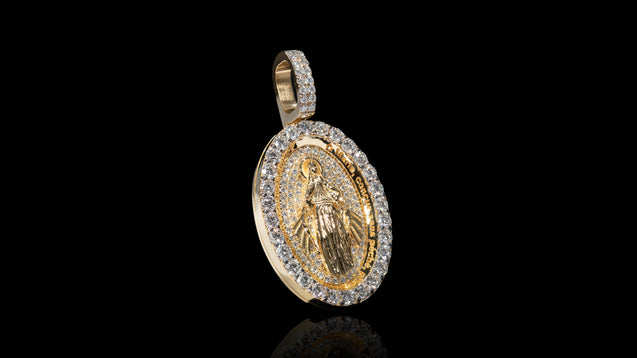 18K Yellow Gold Virgin Mary Diamond Pendant
