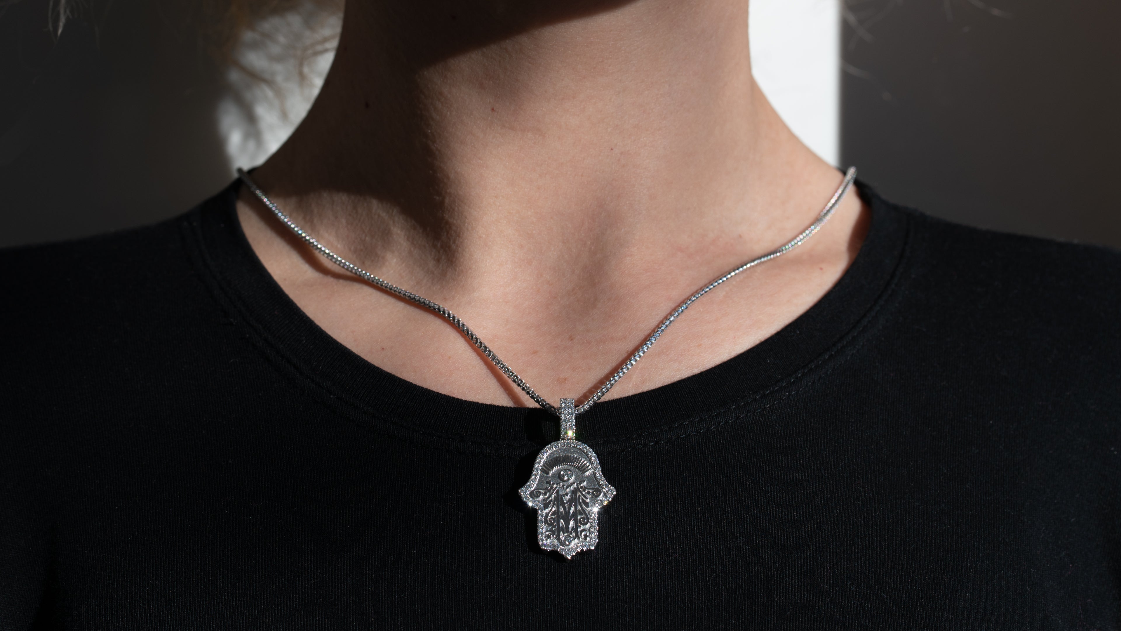 14K Gold Hamsa Hand Diamond Pendant