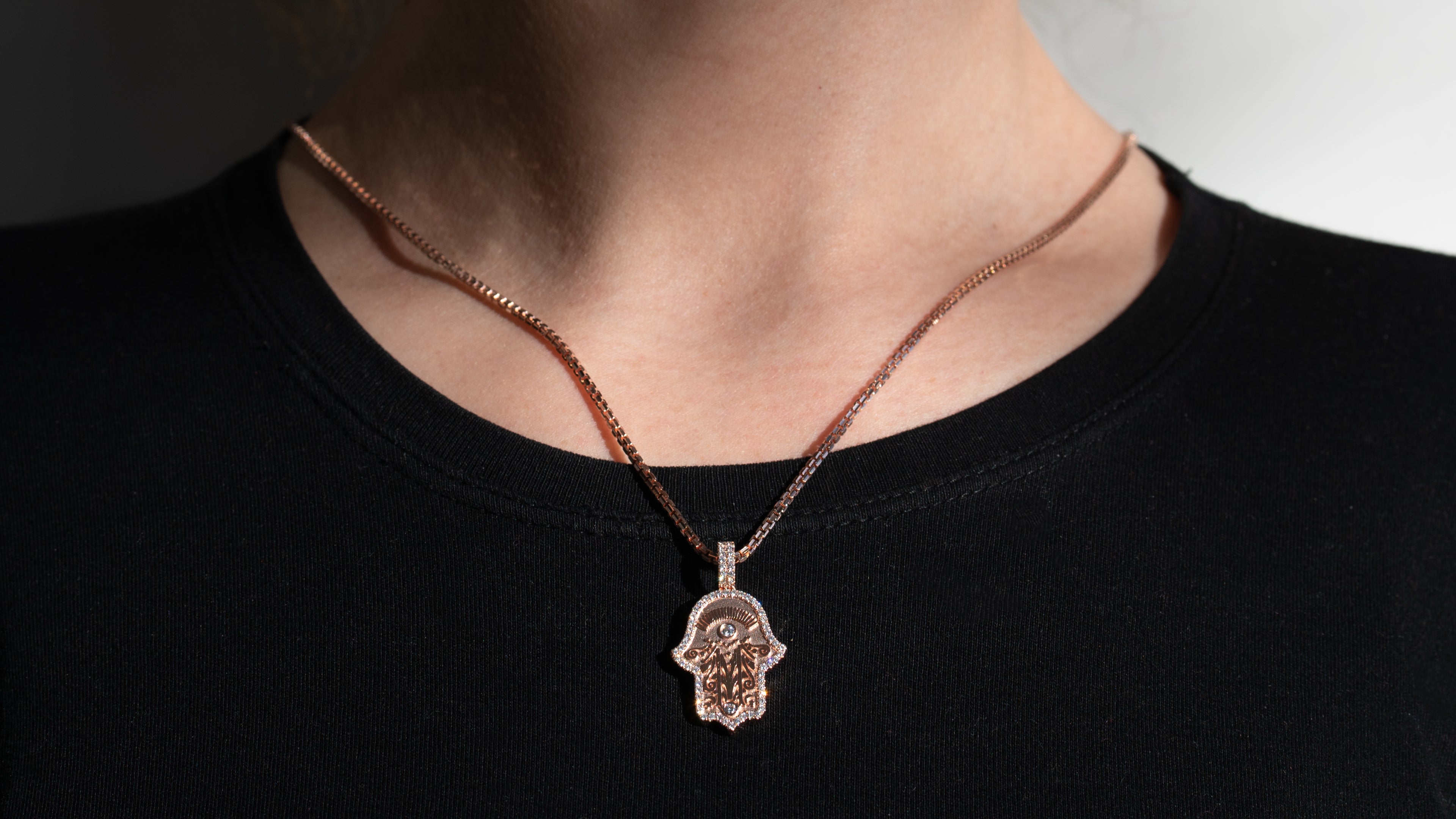 14K Gold Hamsa Hand Diamond Pendant