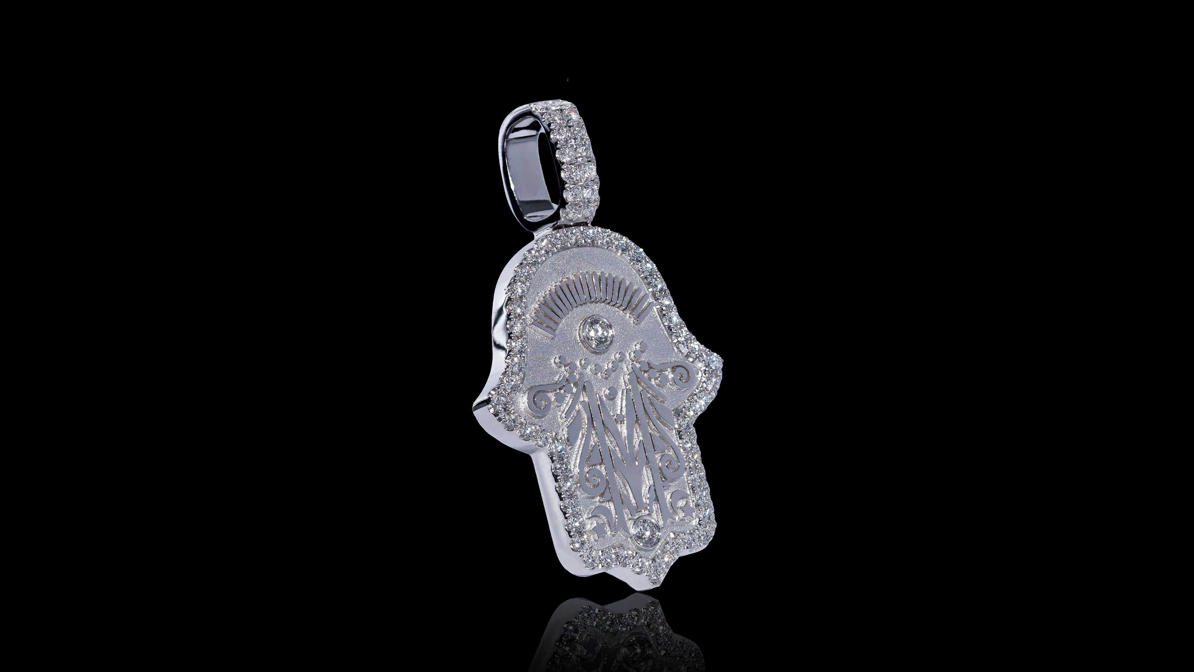 14K Gold Hamsa Hand Diamond Pendant