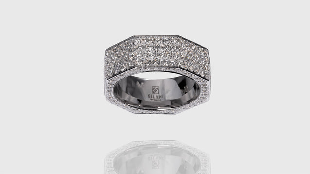 10K White Gold Octagon Diamond Band Ring