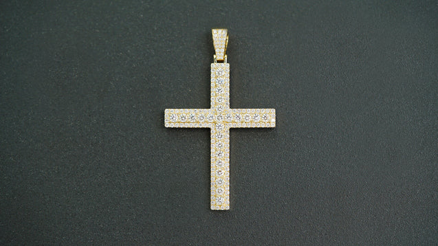 14K Yellow Gold 3D Cross Diamond Pendant