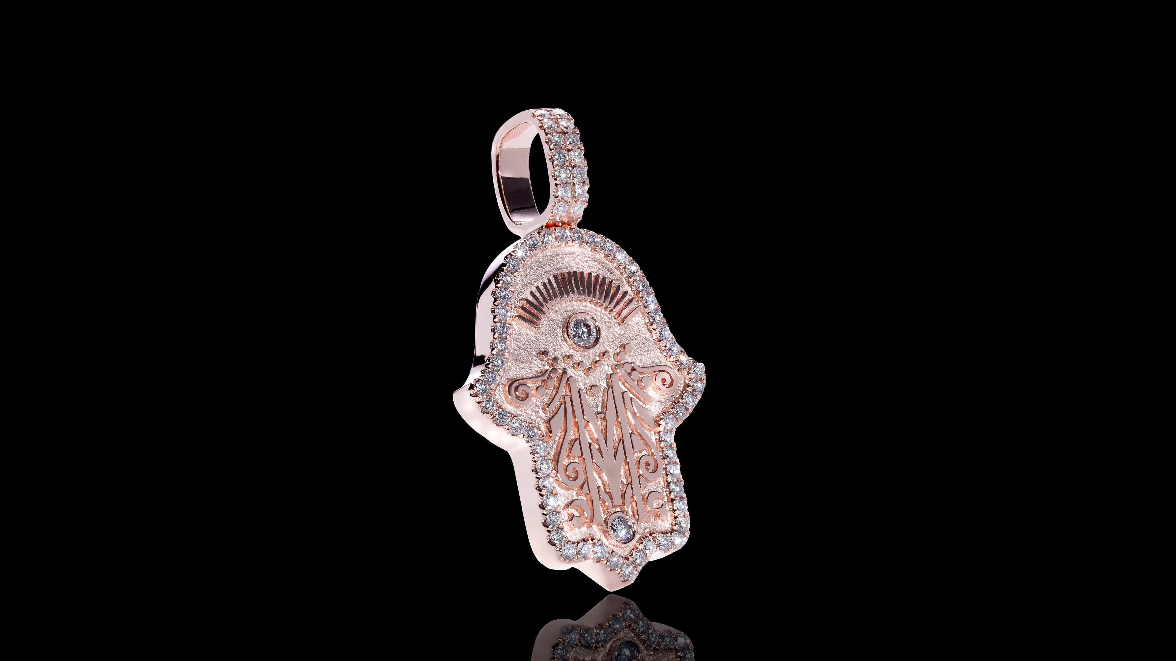 14K Gold Hamsa Hand Diamond Pendant