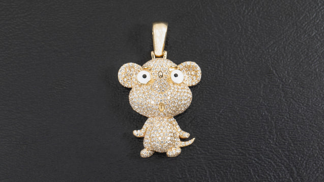 14K Yellow Gold Mouse Chinese Zodiac Diamond Pendant